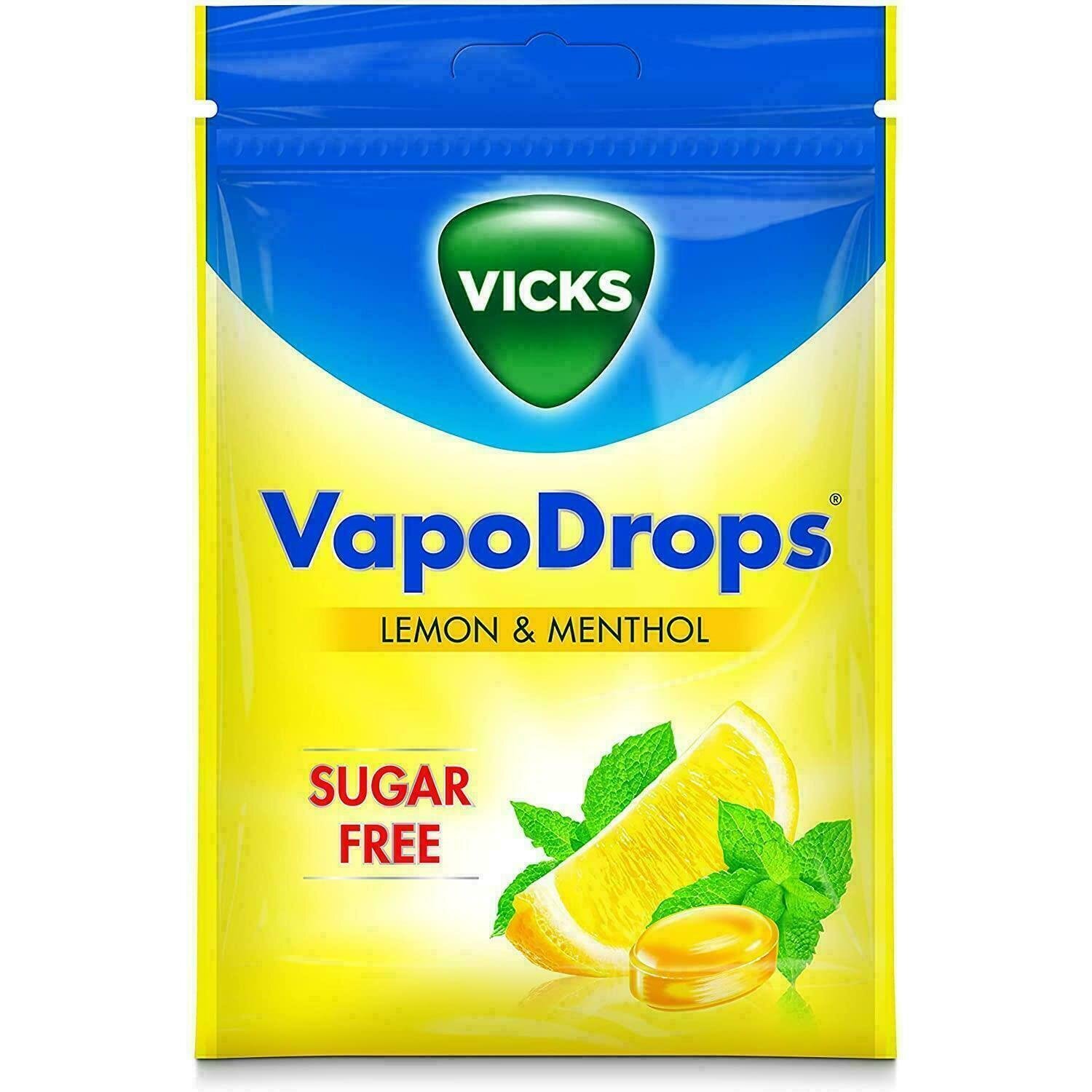 2 x Vicks VapoDrops Lemon & Menthol 72g Sugar Free Lozenges Relieves