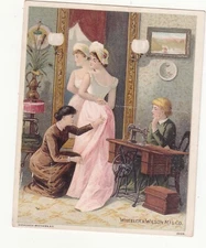 Wheeler & Wilson Sewing Machine Taking in Pink Dress Vict Card c1880s