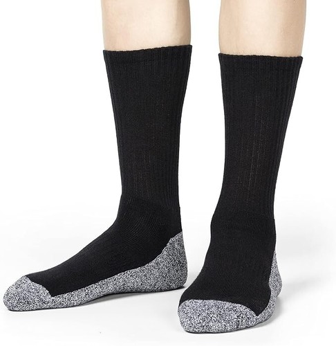 3 Pairs Extra Heavy Athletic Cotton Black Arch Support Socks Work Warm Cushioned - Picture 2 of 7