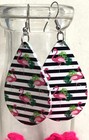 Black & White & FLAMINGOS -  Earrings - Tear Drop Design -  2" Long — photo 1