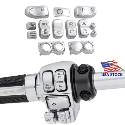13PCS Chrome Hand Control Switch Housing Button Cover Cap For Harley Road Glide