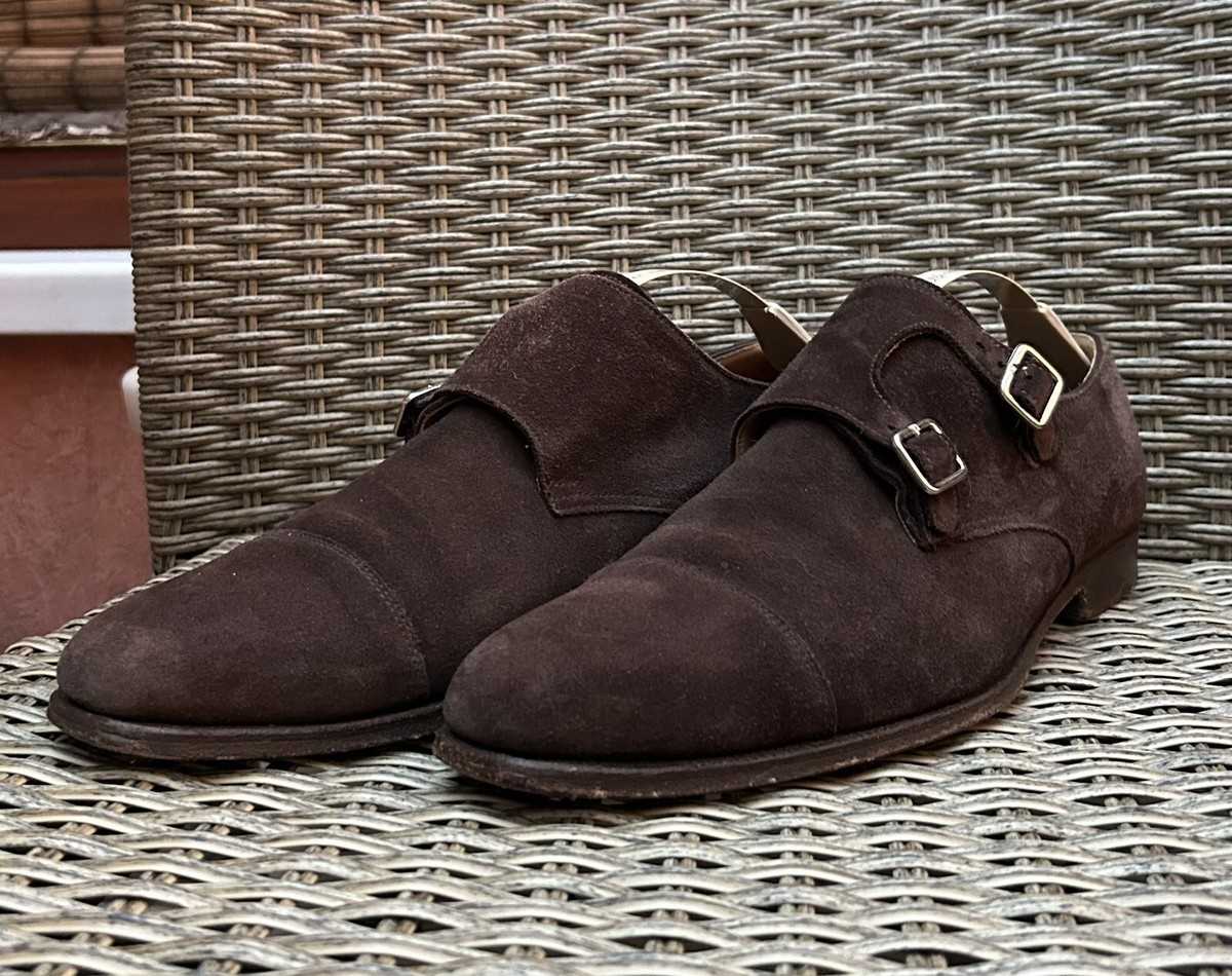 Crockett & Jones Lowndes Suede Double Monk Strap Dark Oak
