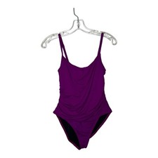 La Blanca One Piece Swimsuit Womens 12 Purple Ruching Slimming Beach Pool Swim