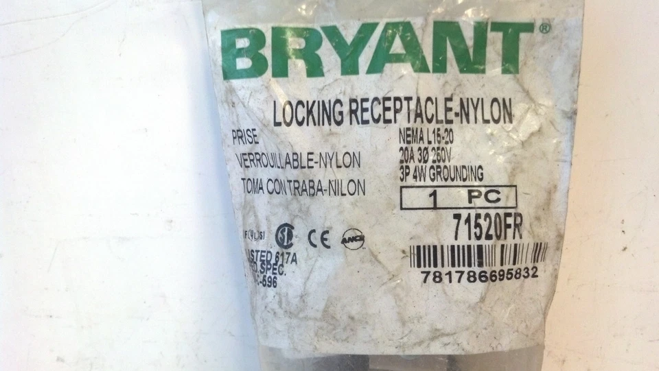 Bryant 71520FR 20 A 250 V AC NEMA L15-20 3P 4W Locking Flush Receptacle - Image 2 of 4