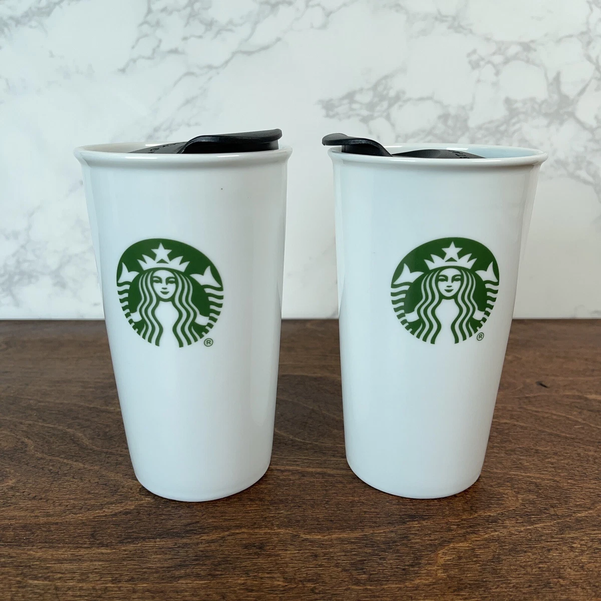 STARBUCKS Double Wall Ceramic Tumbler 10 oz White Mermaid w Lid