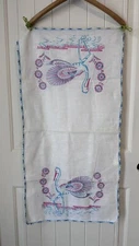 Vintage Hand Embroidered Table Runner Dresser Scarf Flamingo Crane 36x18”