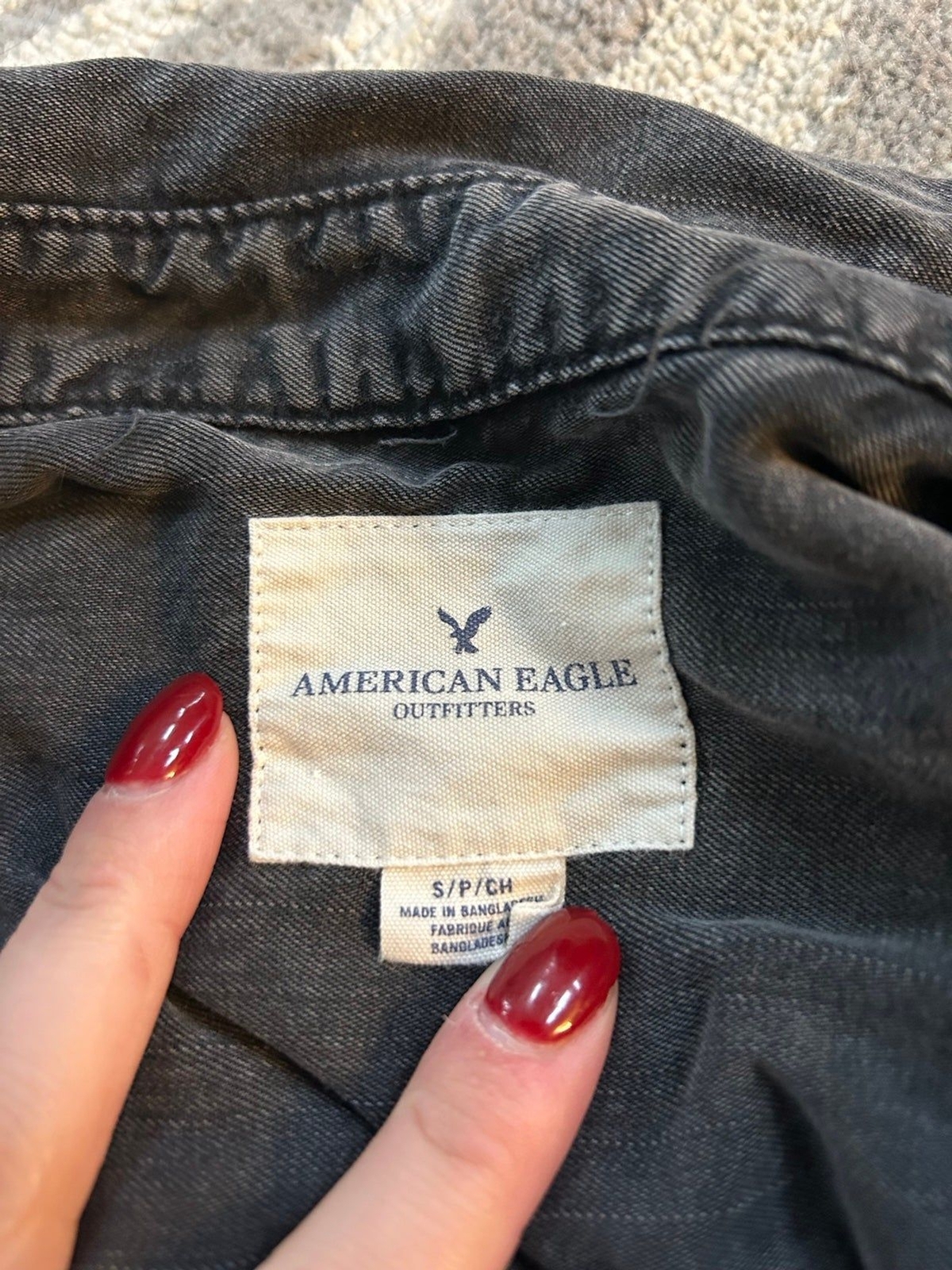 American Eagle Cropped Black Button Up Shacket - image 3