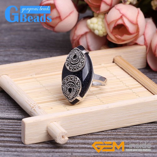 Ring Women Marquise Stone Beads Tibetan Silver Marcasite Fashion Jewelry 14x27mm - Picture 2 of 28