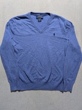 Polo Ralph Lauren PRL Soft Pima Cotton V-neck Sweater Blue Kids Youth Size 10-12