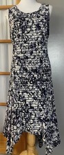 Boho Floral Midi Tank Dress L Handkerchief Hem Purple Black Mesh Trim Lagenlook