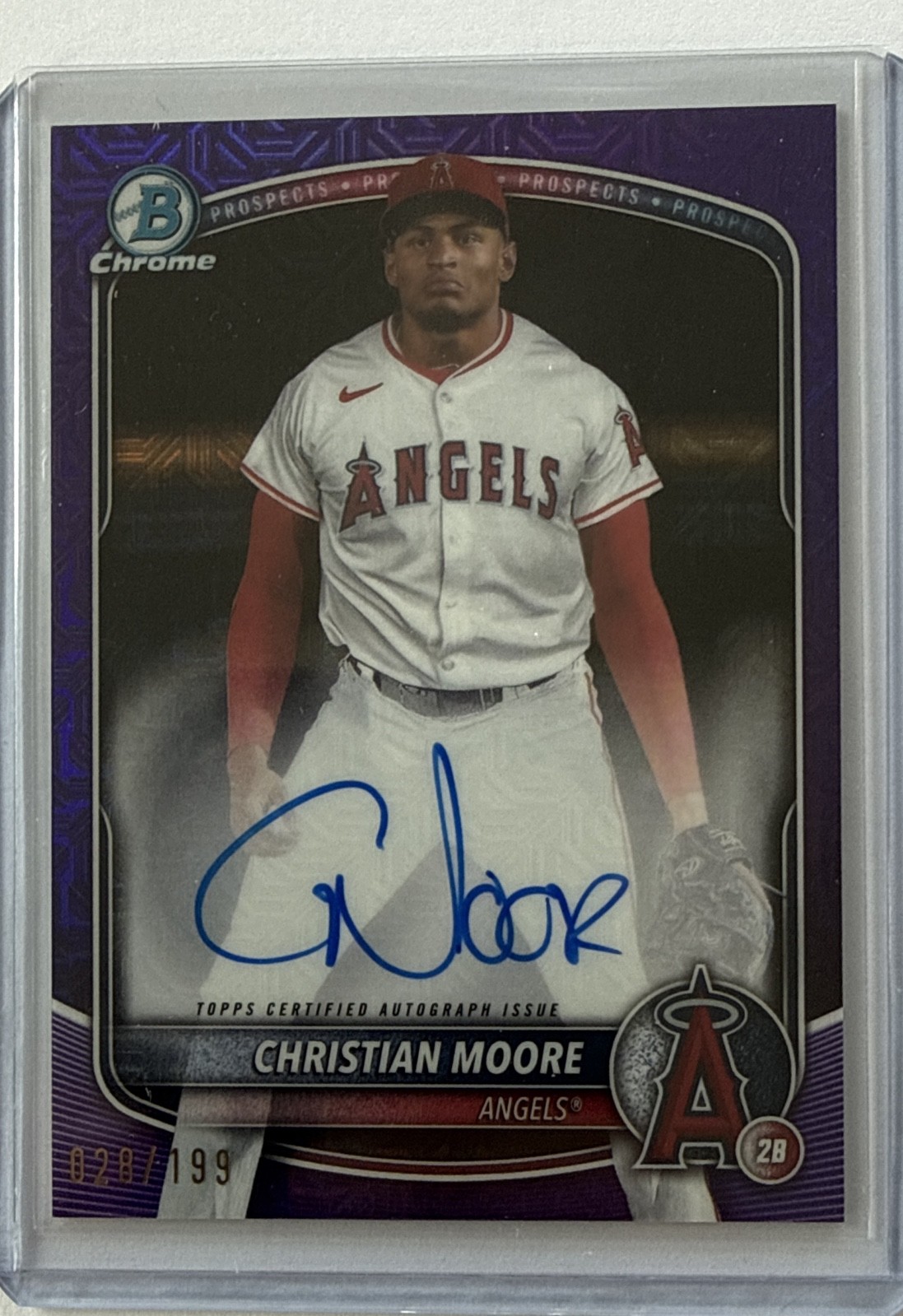 2025 Bowman - Chrome Prospect Auto Christian Moore #BMA-CMO Purple Refrac /199 