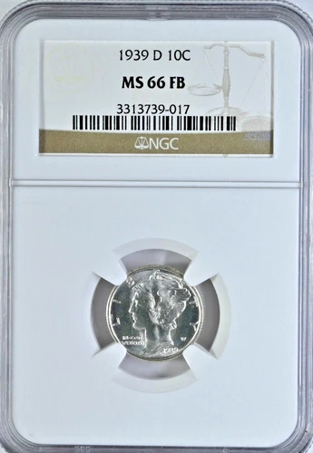 1939-D 10C MERCURY Dime FULL BANDS NGC MS66 FB Graded Uncirculated Coin!