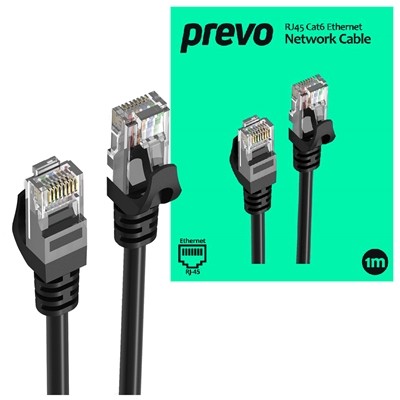 Prevo CAT6-BLK-1M Network Cable Rj45 M To Rj45 M Cat6 1M Black Oxygen Free Coppe