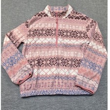 Athletic Works Girl Pink Fair Isle Snowflake Fleece Quarter Zip Pullover L 10-12