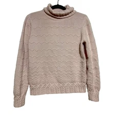 Petite Sophisticate Womens Chunky Knit Pink Sweater Angora Rabbit Turtleneck L