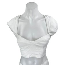 Aritzia Wilfred White Short Puff Sleeve Corset Bandeau Smocked Crop Top Size 2XS