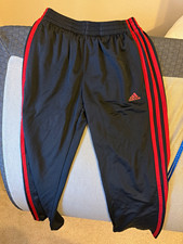 adidas Unisex Kids M Black/Red 3-Stripe Track Pants Elastic Waist Drawstring