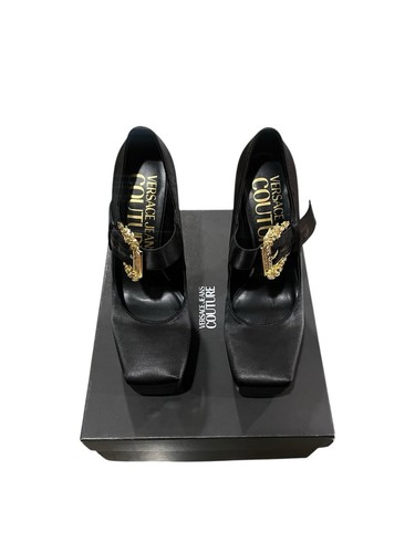 Size 8 *Authentic* Black Hurley Satin Versace Platform Pumps - Picture 2 of 5
