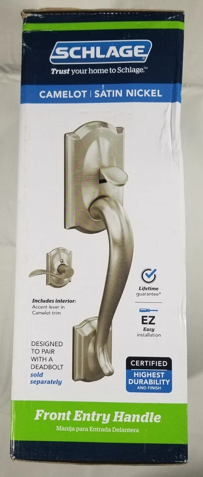 Manija de puerta de entrada Schlage Camelot con palanca níquel satinado FE285CAM619ACCCAM nueva Foto 2 de 4