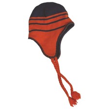 Boys Blue  Orange Striped Trapper Hat Fleece Lined Braided Tassel Ties