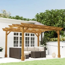 Outsunny 10' x 12' Outdoor Pergola, Wood Gazebo w/ Arched Roof, Dark Brown