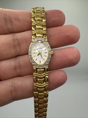 1997 Bulova T7 Genuine White Diamond 14k Gold Plated Women s Watch New Battery