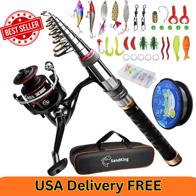 Carbon Fiber Telescopic Fishing Rod and Reel Combo with Spinning Reel, Pole Kit
