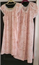 VTG Komar Nightgown Robe Floral PRINT Summer Set Pink Floral LACE Cotton M USA