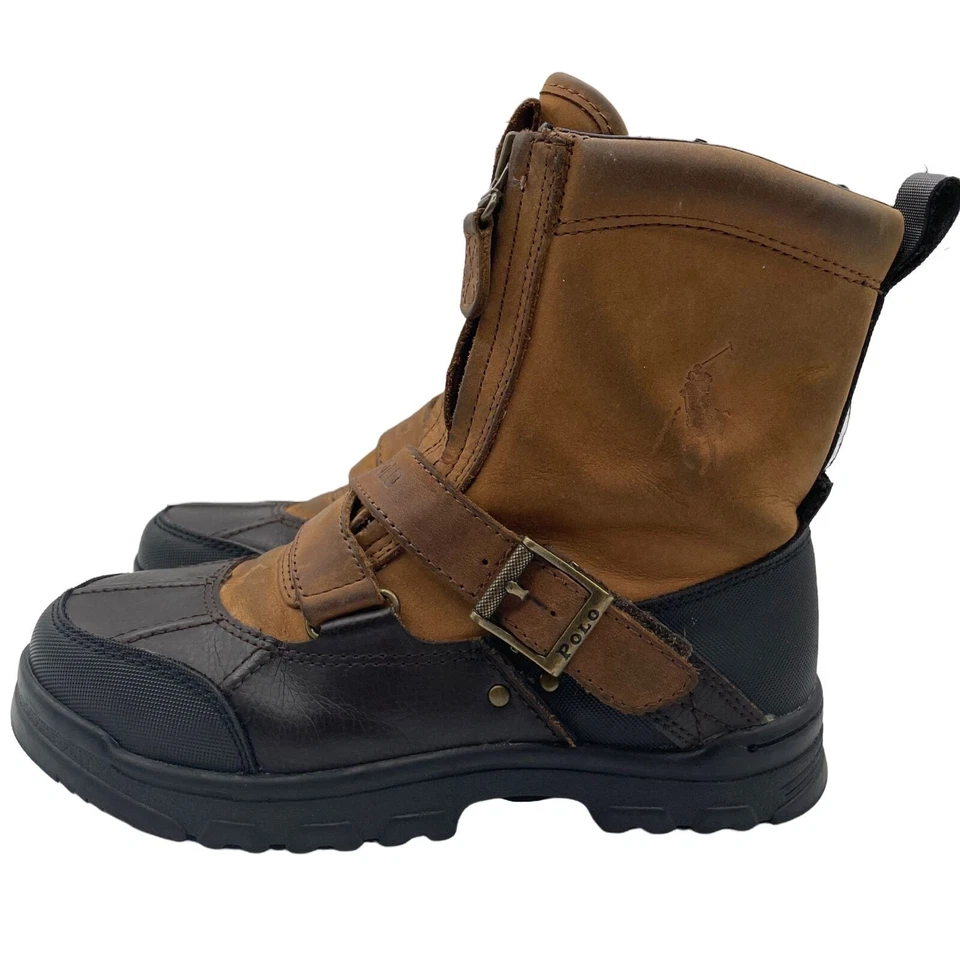POLO Ralph Lauren Botas Tavin Cremallera Alta Cuero Marrón Jóvenes Niños Talla 4 Foto 2 de 4