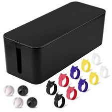 Cable Management Box - Large Cable Organizer Box to Hide Wires Power Black
