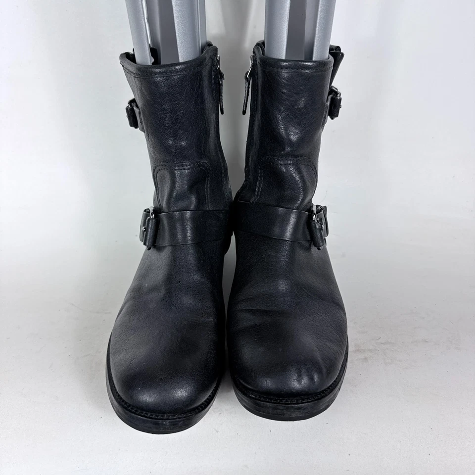 Bota de Combate Tory Burch Chrystie Para Mujer 8.5 Cuero Negro Cremallera Lateral Media Pantorrilla Foto 4 de 4