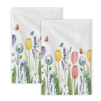 Spring Floral Kitchen Towels Dish Towels 16x24 Inch, Tulip Lavender Flower De...
