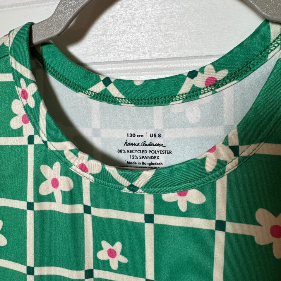 Vestido regata quadriculado verde UV margarida piquenique Hanna Andersson meninas tamanho EUA 8 - Imagem 2 de 4