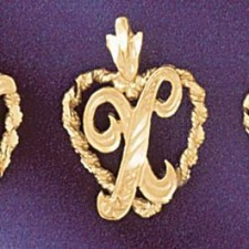 Initial X Heart Charm Pendant 14k Gold