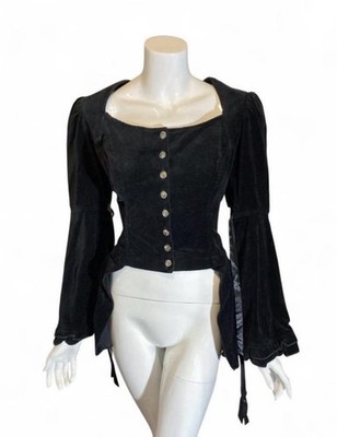 Shrine Hollywood Coin Button Up Goth Blouse With Bell Sleeves & Tie Size S