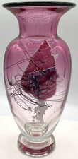 1989 Art Glass Vase Artist Signed G9346 Abstract Pattern Flower Contemporary