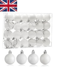 Elegant White Christmas Baubles Set of 24 - Mini 4CM Shatterproof Hanging Balls