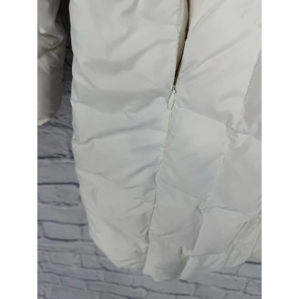 Eddie Bauer Womens White Down Puffer Coat Faux Fur Hood Quilted Insulated Size L - Image 4 of 4