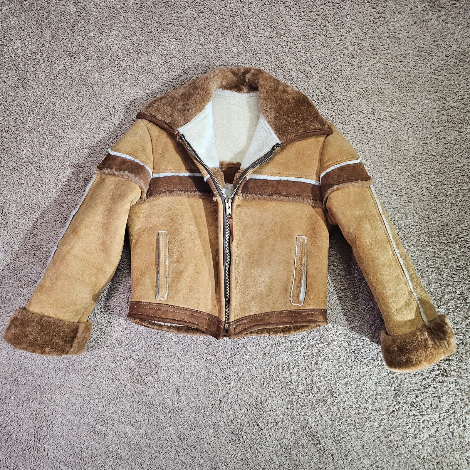 Vintage Overland Sheepskin Co Taos NM Shearling Jacket Womens M Talon Zipper 70s