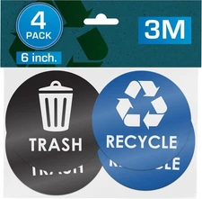 4-Pack 6"x6" Recycle Stickers Round Decals Trash Bin Recycling UV-Resistant