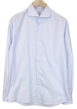 SUITSUPPLY Men's Formal Shirt 41/16 Blue Striped Cotton Try On Extra Slim Cut