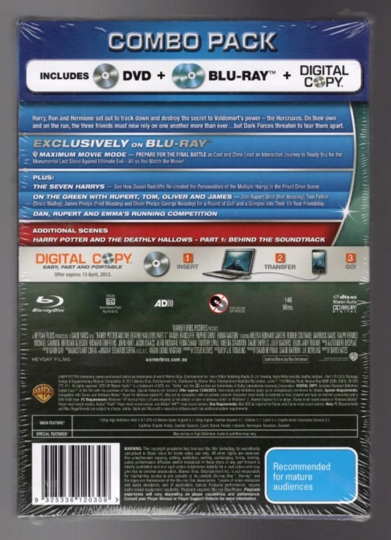 Harry Potter and the Deathly Hallows - Part 1 - Blu-Ray & DVD(Brand New Sealed) - Image 2 of 2