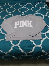 Pre-owned Womens PINK Cropped Gray Sweater Shirt Size:L