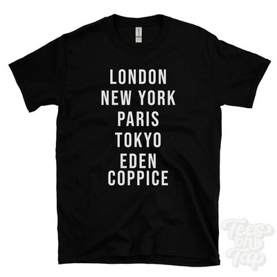 LONDON NEW YORK PARIS TOKYO EDEN COPPICE LUSTIGES T-SHIRT bower chalke england