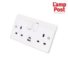 MK K2745WHI Twin Double 2 Gang Switched Plug Socket with A + C USB Sockets