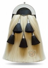 Scottish White Horsehair Kilt Sporran Real Leather Back with Chain Belt