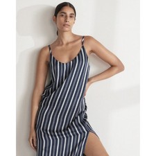 Everlane SZ 2 The Hammered Satin Slip Dress Blue Bone NWT $128 Relaxed Fit Midi