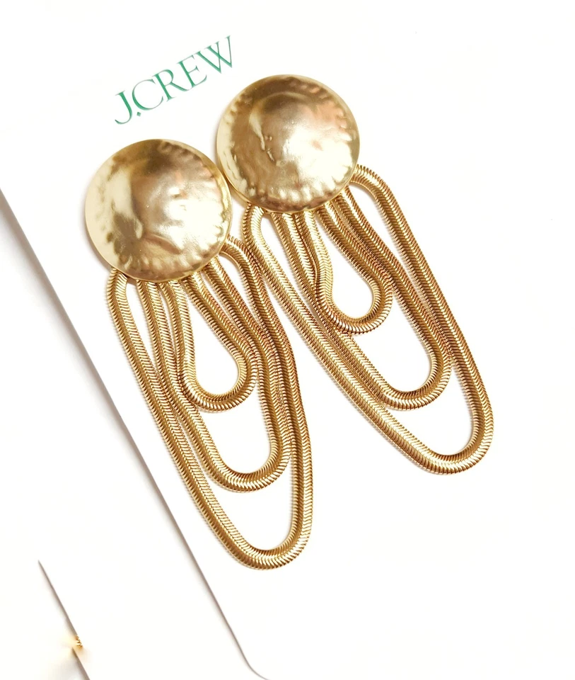 J.Crew Coin Chain Drop Dangle Earrings Shiny Matte Gold Brass CG627 New with Tag Foto 3 de 4