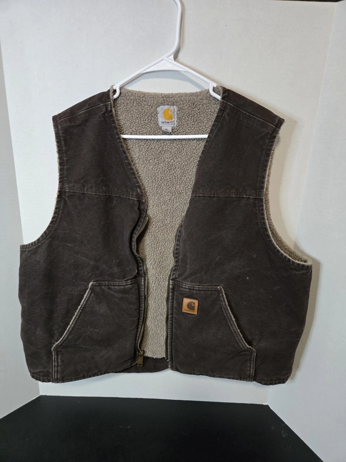 Vintage Carhartt Vest Sherpa Lined Brown V26 DKB Men’s XL Outdoors Workwear