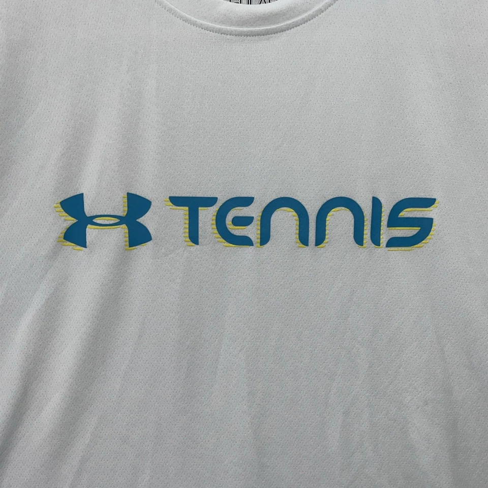 Camiseta Para Hombres Blanca Regular Años 90 De Colección Mediana Under Armour Heat Gear S/S Tenis Logo Foto 2 de 4